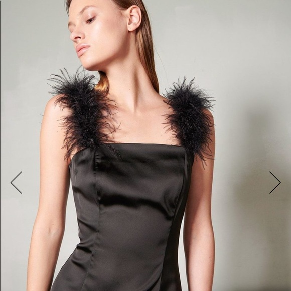 Feather strap black cocktail dress - Picture 3 of 5